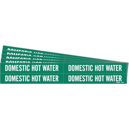 Brady DOMESTIC HOT WATER Pipe Marker Style 4 Polyester White on Green 4 per Card, 5 PK 106105-PK